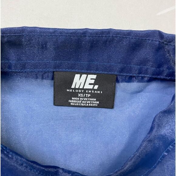 Melody Ehsani ME Button Up Mesh Shirt Women XS Blue Short Sleeve - Picture 5 of 7